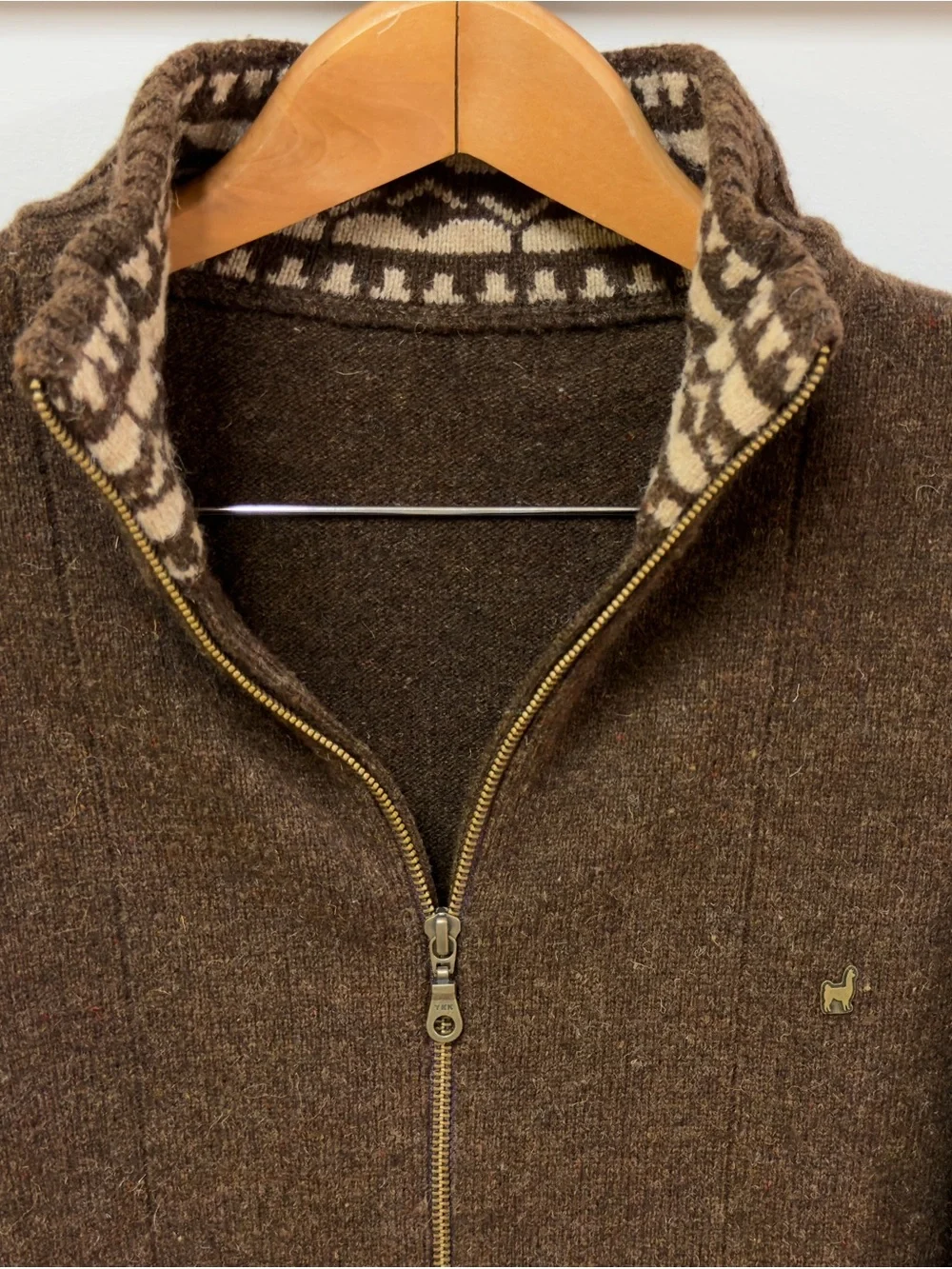 Kimuan Argentina 100% Lana Wool Sweater Men Large Brown Full-Zip Knit Jacket